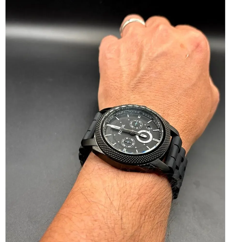 Fossil FS4487 Men's Machine Chronograph Black Silicone Strap Watch NIBWT